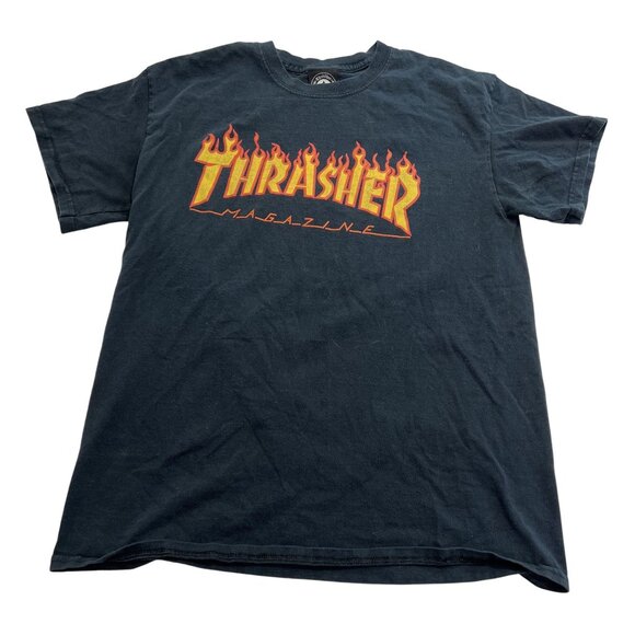 Thrasher Logo Flames T-Shirt in Black - Picture 1 of 3